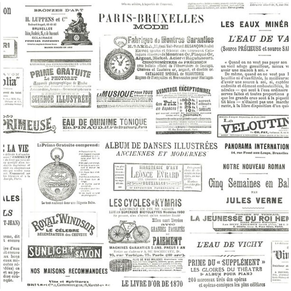 3 Double Rolls VINTAGE FRENCH NEWSPAPER WALLPAPER 57 Sq Ft Each BLACK WHITE Lot